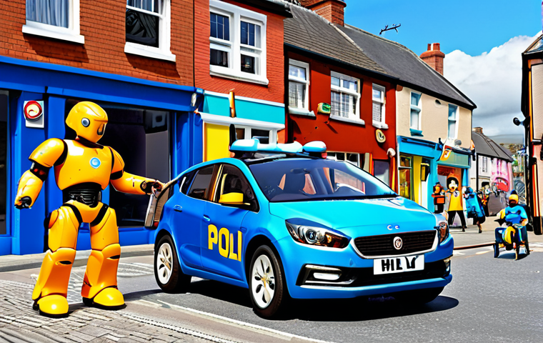 ** Robo Car Poli and his team (Amber, Roy, Helly) helping people in Broomstown. Focus on teamwork, friendship, and problem-solving. A bright, cheerful scene.
2. **