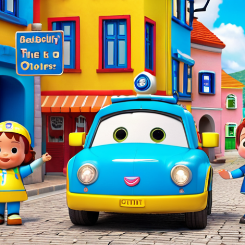 Home 7 **Image Prompt 1:** Robocar Poli teaching children about friendship and helping others in a colorful town setting. Focus on positive moral values.