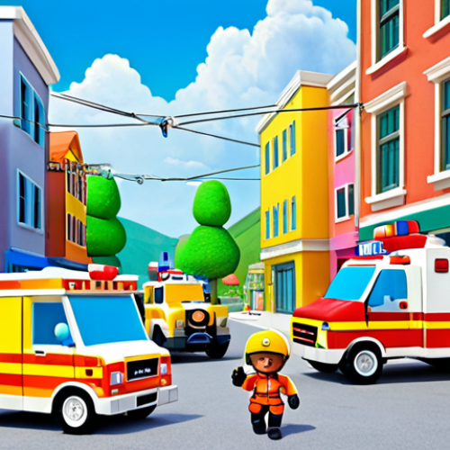 Home 22 **Image Prompt 1: Robocar Poli Team in Action**
An animated, vibrant scene featuring the Robocar Poli team – Poli the police car, Roy the fire truck, Amber the ambulance, and Helly the helicopter – actively working together in a colorful, cheerful town. They are collaboratively solving a community problem or performing a rescue, showcasing their distinct individual skills (Poli's speed, Roy's strength, Amber's medical expertise, Helly's aerial view) seamlessly combining for a common goal. The atmosphere is positive, dynamic, and kid-friendly, emphasizing teamwork and efficiency.