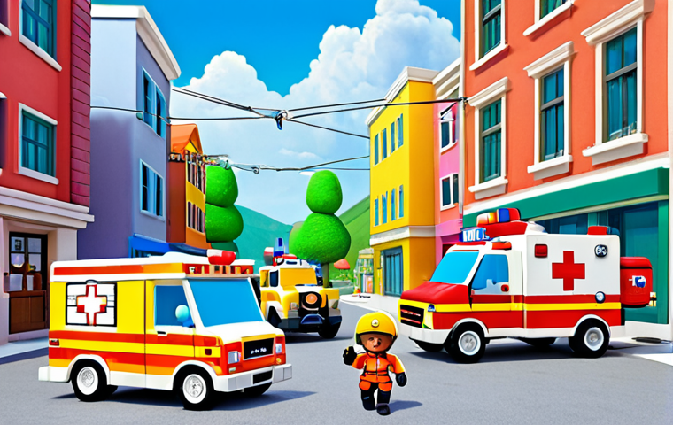 **Image Prompt 1: Robocar Poli Team in Action**
    An animated, vibrant scene featuring the Robocar Poli team – Poli the police car, Roy the fire truck, Amber the ambulance, and Helly the helicopter – actively working together in a colorful, cheerful town. They are collaboratively solving a community problem or performing a rescue, showcasing their distinct individual skills (Poli's speed, Roy's strength, Amber's medical expertise, Helly's aerial view) seamlessly combining for a common goal. The atmosphere is positive, dynamic, and kid-friendly, emphasizing teamwork and efficiency.