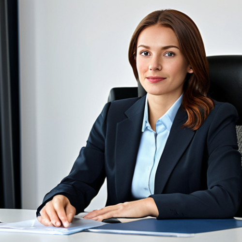 Home 6 로보카폴리 캐릭터의 스토리 성장 - Businesswoman**
"A professional businesswoman in a modest business suit, sitting at a desk in a mod...