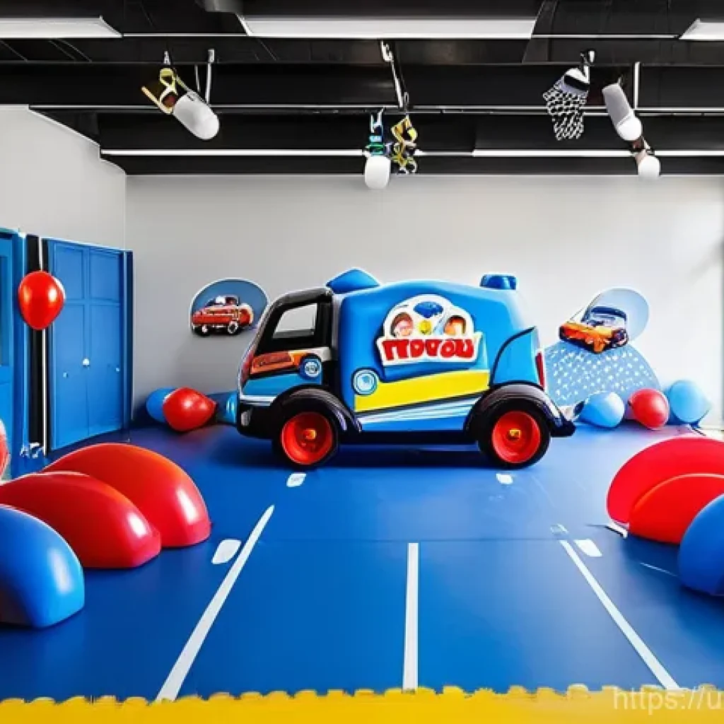 로보카폴리 키즈파티 - **Robocar Poli Rescue Party Decorations:**
A vibrant and joyful indoor birthday party scene, tra...
