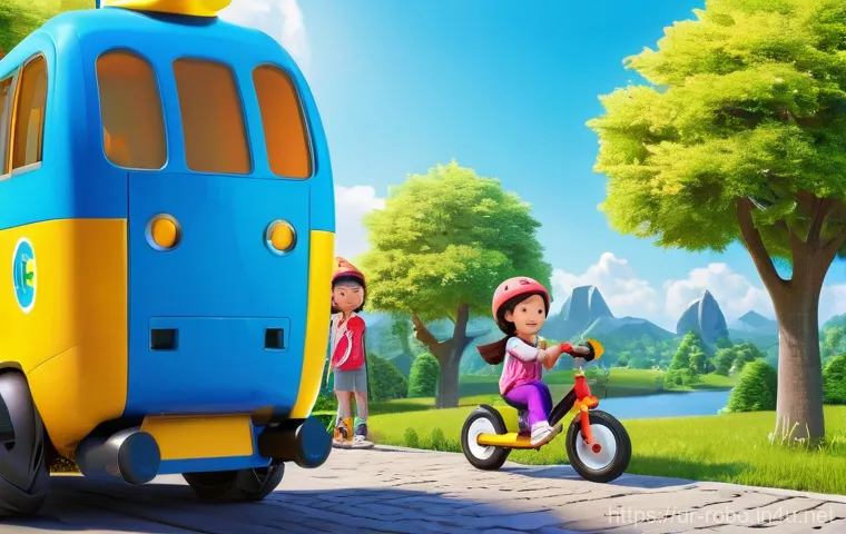 로보카폴리 차고지 설정 - **Prompt:** "A brightly lit, meticulously organized and colorful garage, resembling Robocar Poli's h...