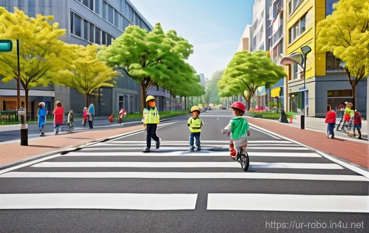 로보카폴리 테마파크 - **Prompt 1: Traffic Safety Park Adventure**
A group of diverse young children (ages 4-8), all fu...