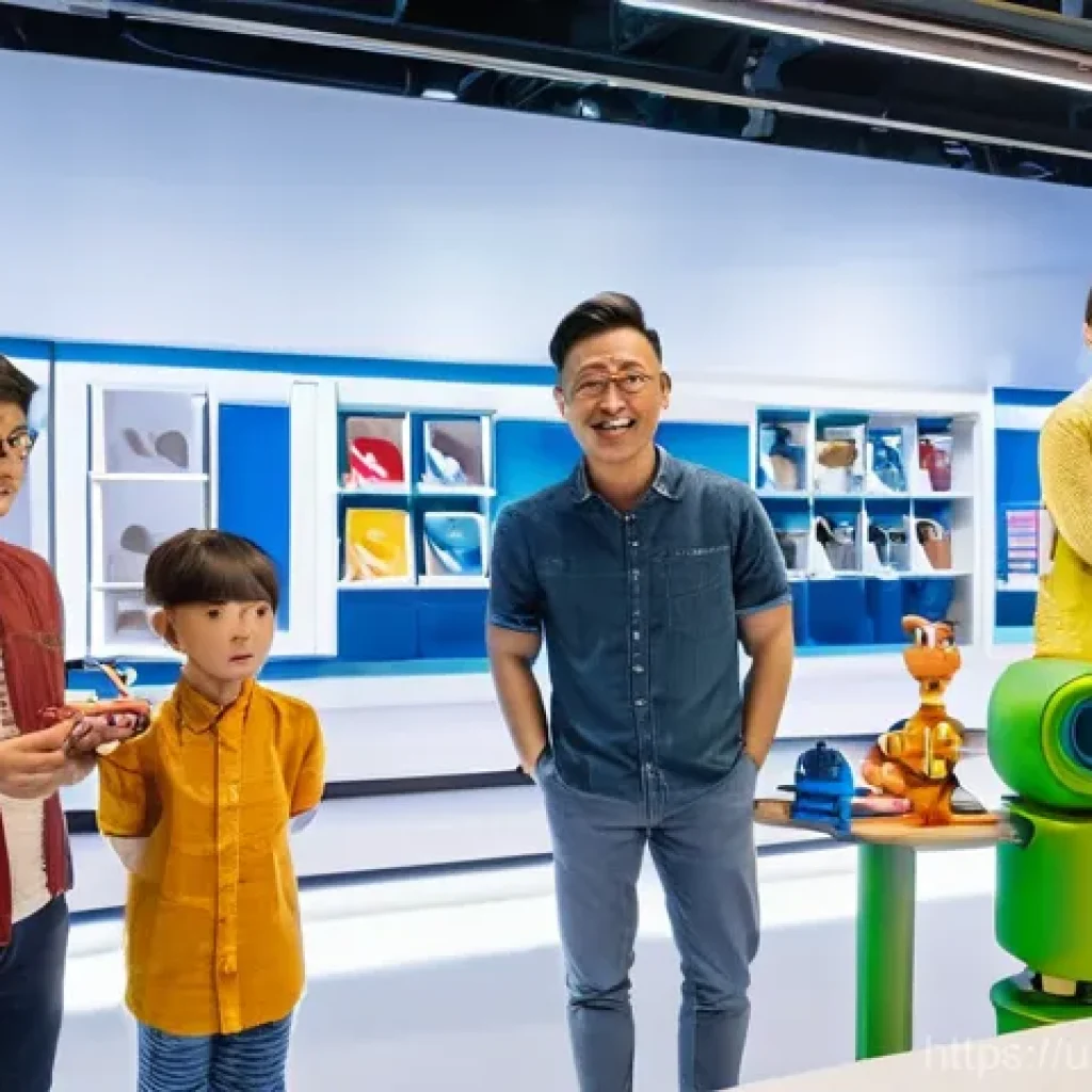 로보카폴리 굿즈 제작비 - **Prompt:** A bright, modern toy design studio filled with natural light. On large digital screens, ...