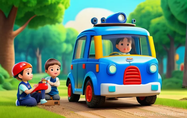 로보카폴리의 대표적인 캐릭터 - **Prompt 1: Road Safety Heroes**
    "A vibrant, animated scene featuring Robocar Poli, Roy the fire...