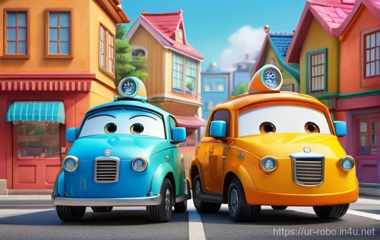 로보카폴리 제작 과정의 디테일 - **Prompt:** A dynamic and engaging 3D animated illustration showcasing the "Robocar Poli" team (Poli...