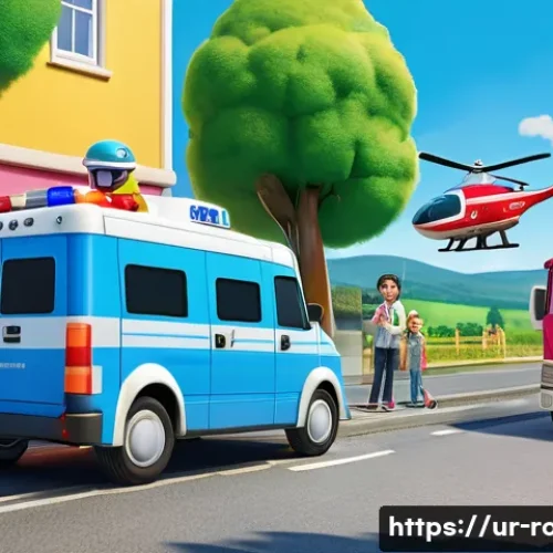 Home 17 로보카폴리 브룸스타운 주민들 - **Prompt:** An animated scene in the vibrant town of Broomstown, where the heroic Robocar Poli rescu...