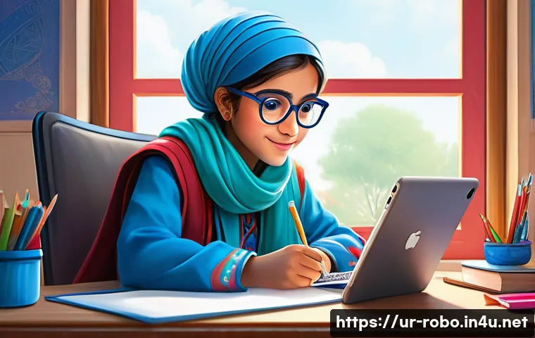 로보카폴리 팬 아트 콘테스트 - A vibrant digital artwork featuring a young artist from Pakistan, wearing modest traditional clothin...