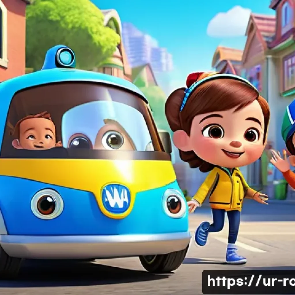 로보카폴리 제작비 이야기 - A vibrant and colorful scene featuring charming animated characters from a children’s cartoon inspir...
