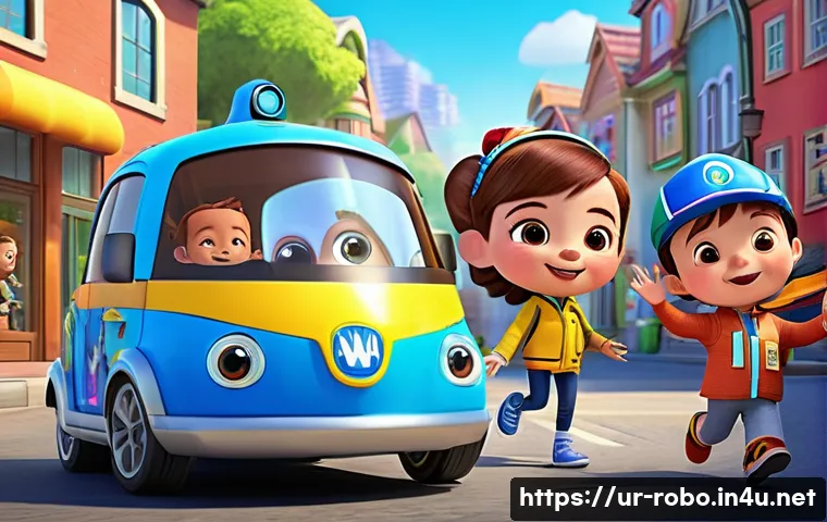 로보카폴리 제작비 이야기 - A vibrant and colorful scene featuring charming animated characters from a children’s cartoon inspir...