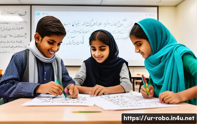 로보카폴리 공식 행사 - A vibrant and joyful scene depicting a diverse group of Urdu-speaking children aged 8-12 years colla...