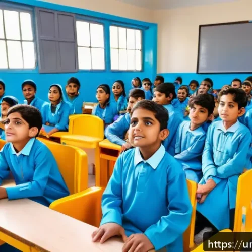 Home 30 로보카폴리와 함께하는 안전 교육 - A vibrant classroom scene in a Pakistani school where children aged 6-8, wearing modest school unifo...