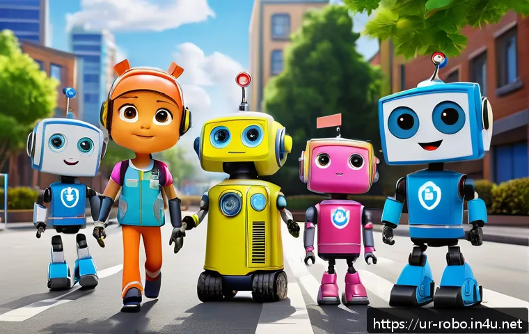 로보카폴리 기획 단계 - A colorful and vibrant scene featuring Robocar Poli characters Poli, Helly, and Roy in a lively urba...