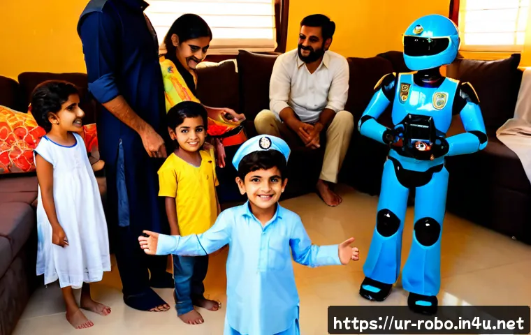 Home 17 로보카폴리와 팬덤 문화의 확산 - Photorealistic Pakistani family fan gathering in a bright living room, children wearing colorful sha...