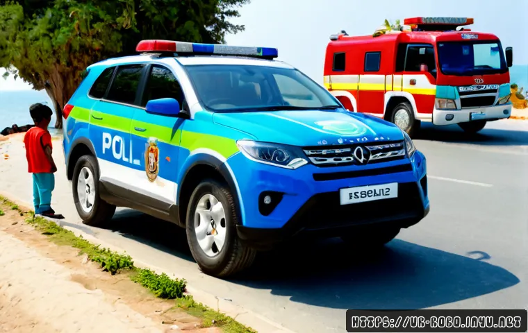 로보카폴리 시즌3 요약 - Photorealistic family-friendly scene of four colorful transforming rescue robots—blue police car, re...
